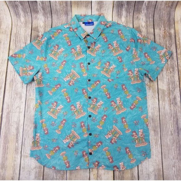 Hooligan Hawaiians Hula Shirt Mens Size XL Blue Aloha Button Up Short Sleeves - Picture 1 of 12